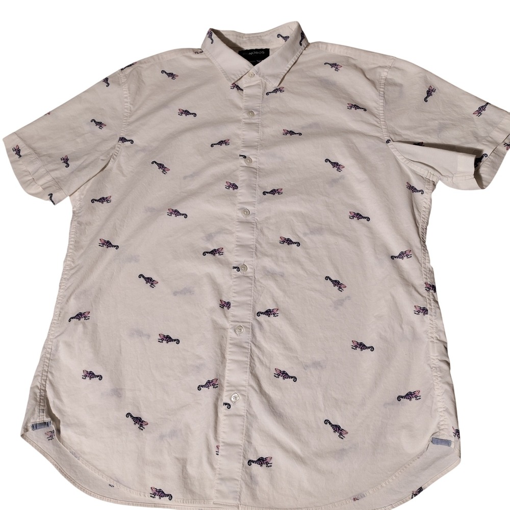 Bonobos Slim Fit Stretch Shirt Mens XL White Chameleon Lizard Print - Imperfect